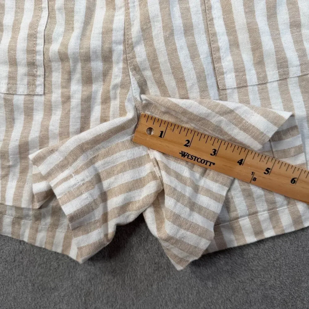 J.Crew Linen Blend Striped Shorts Women's Small Beige White Elastic Waist Pocket